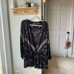 Free People Charcoal Floral Knit Top